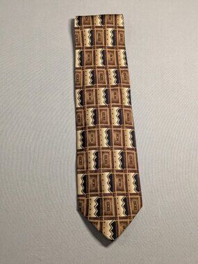 Louis Roth Men's Blue Brown Gold Tan SILK Tie 58 x 4 Neckties Geometric